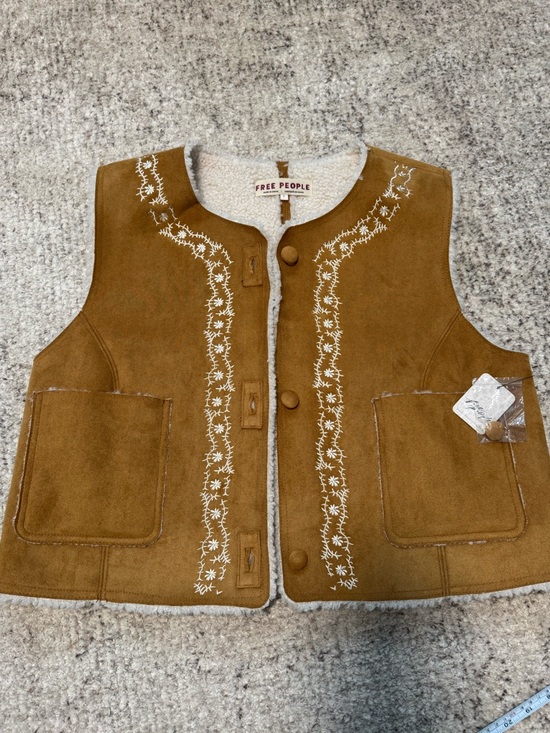 Free People Jackets & Blazers - Free People Camel Suede Embroidered Shearling Vest